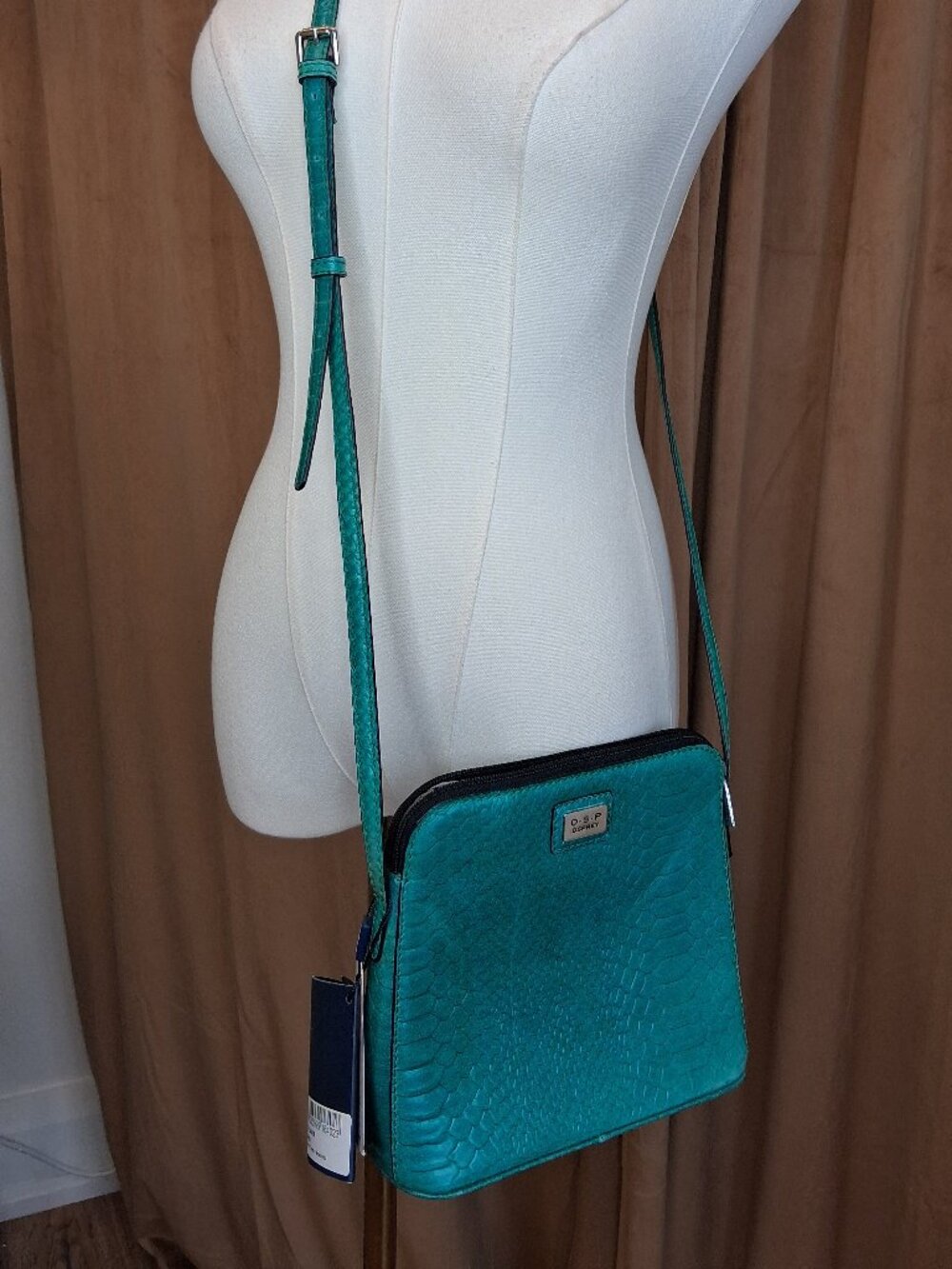 NWT Osprey London Teal Embossed Leather Crossbody Bag